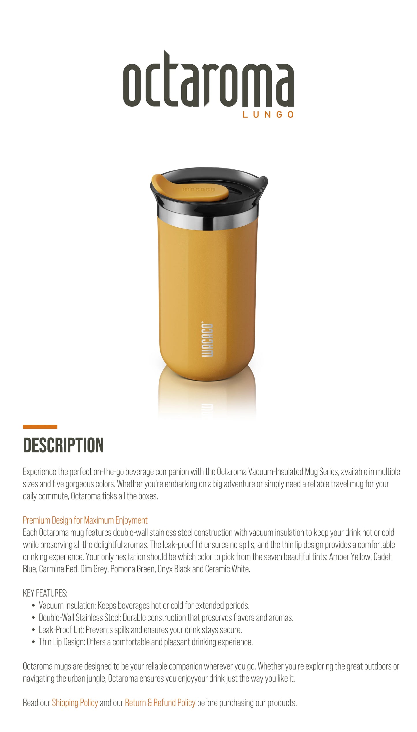 Vacuum Insulated Coffee Mug, Double-wall Stainless Steel