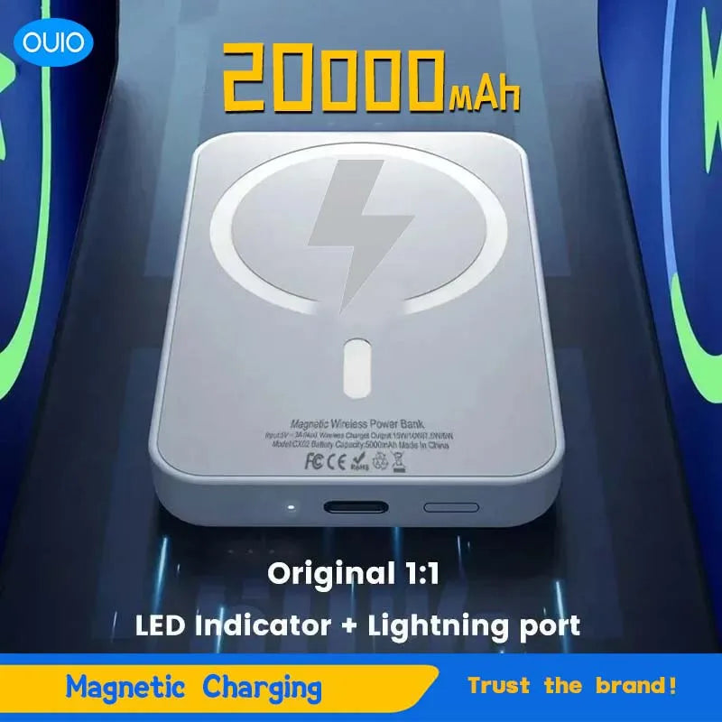 20000mAh Magnetic Power Bank Wireless PD 22.5W Fast Charger
