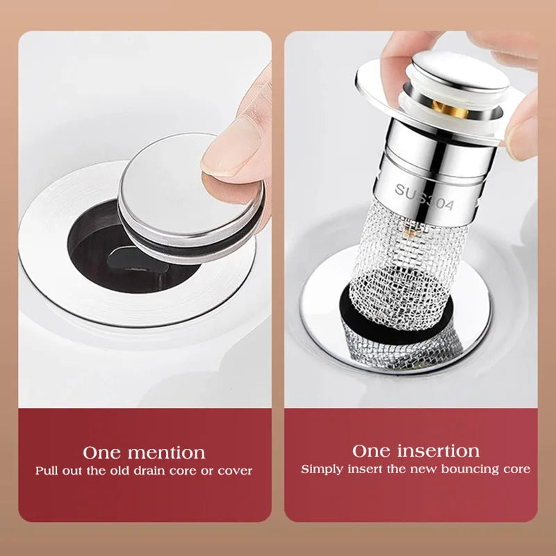 Long Pop-Up Sink Drains Filter Bathroom Press Bounce Basin