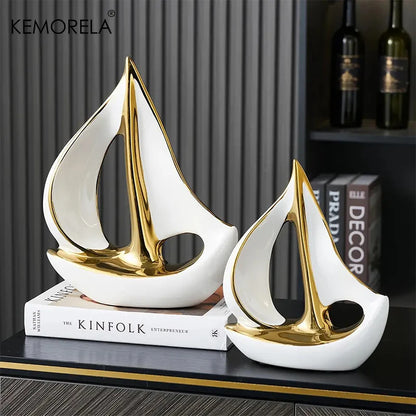 Ceramics Luxury Sailboat Sculpture Post-modern Living Room