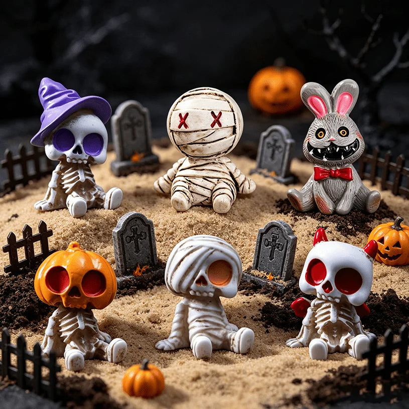 6pcs Halloween Resin Skeleton Mummy Figurines