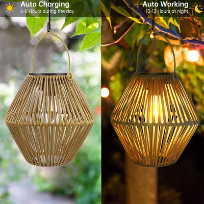 Solar Lantern Hanging Woven Lantern Boho Lamp Lights