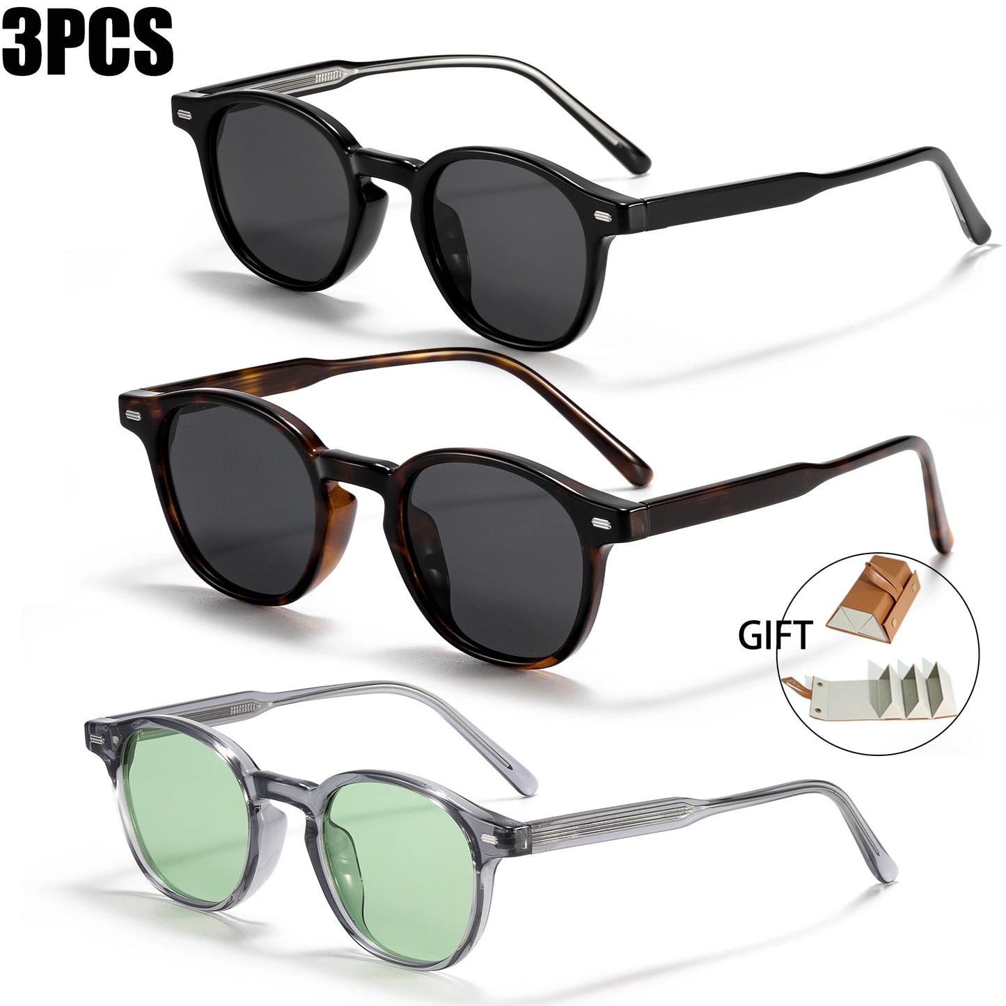 Caterside Polarized Round Sunglasses Men TR Frame