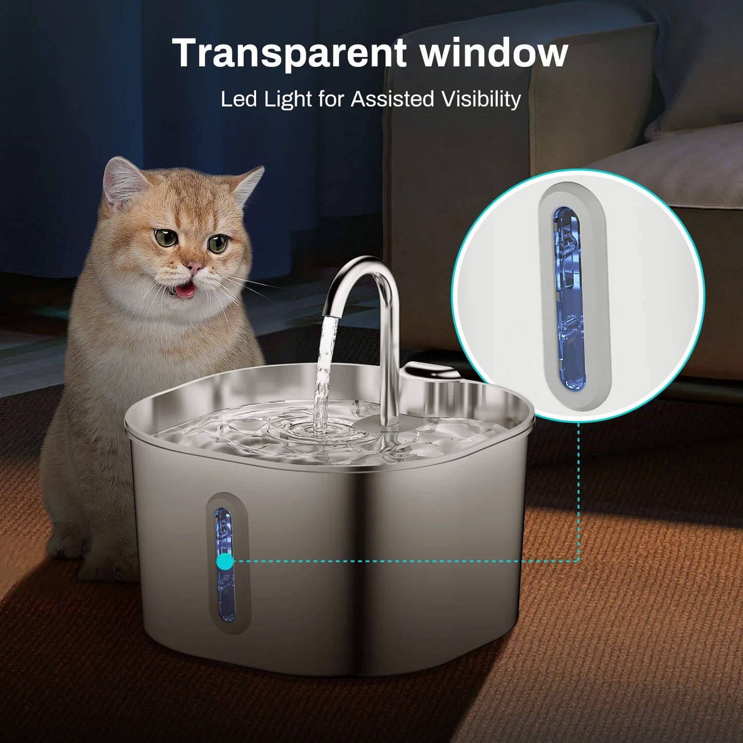 Automatic Cat Water Fountain Square Stainless Steel