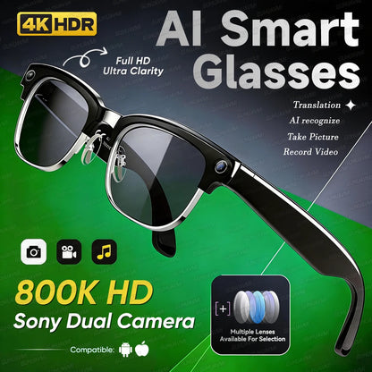New Men Smart AI Glasses 4K HD 800MP Camera Chat GPT