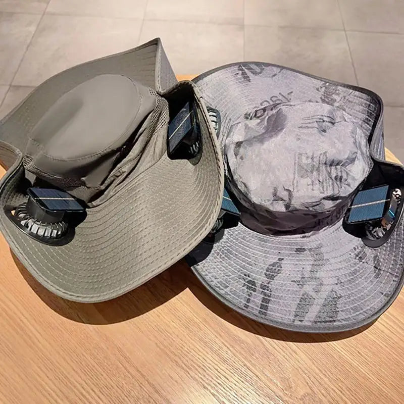 Large Size Quick Dry Bucket Hat With Solar Powered Fan USB Charging