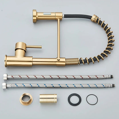 Brushed Gold Kitchen Faucet Pull Down 2-way Spray Single
