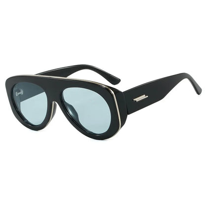 Vintage thick frame stripe oval sunglasses for women