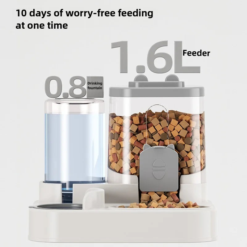 Cat Bowl Automatic Feeder with Spill Proof Design with Water Fountain
