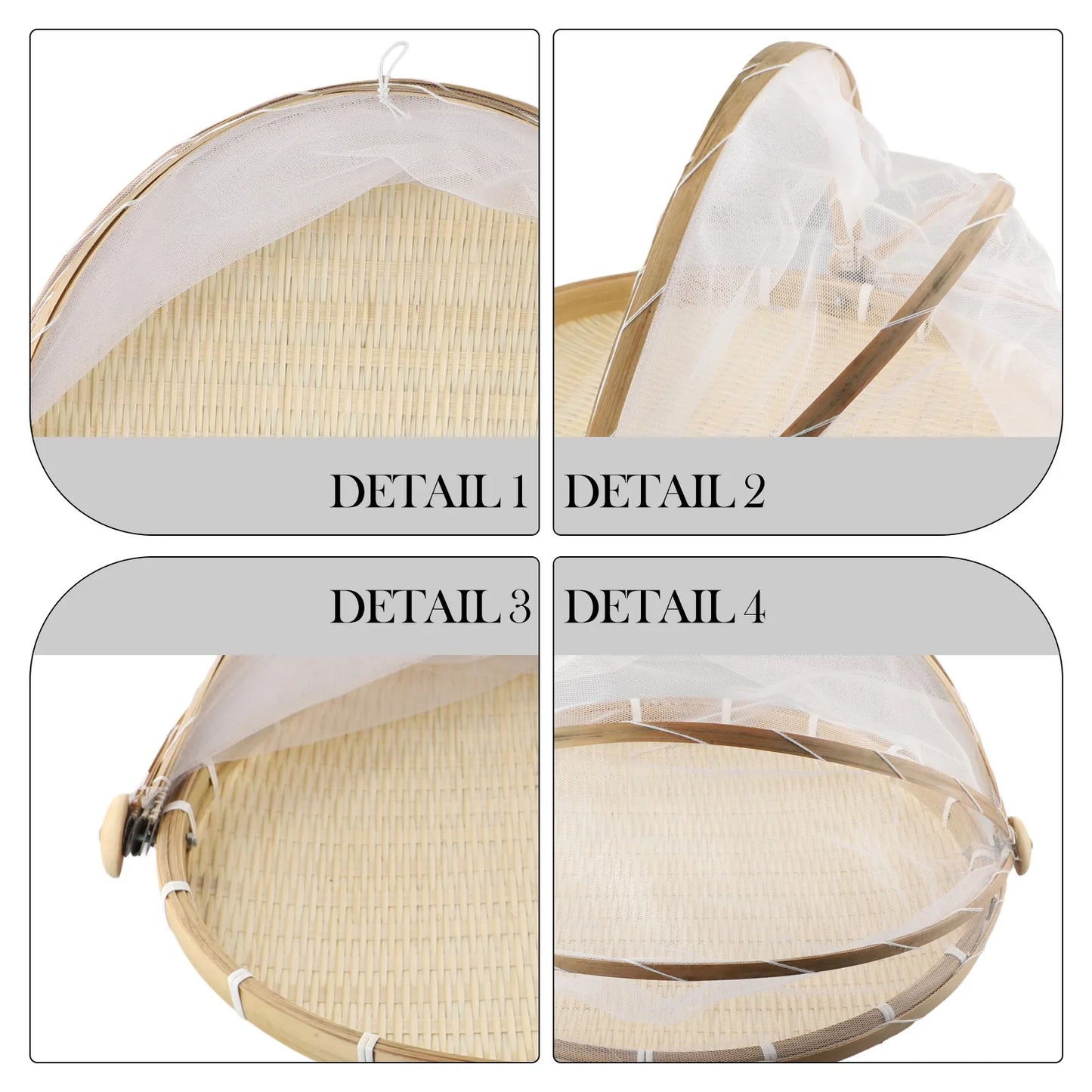 Handmade Bamboo Basket With Net Mesh Cover Kitchen Bread