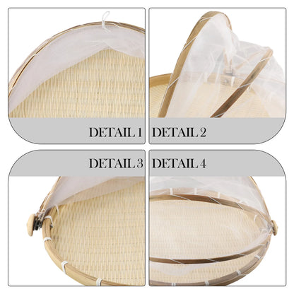 Handmade Bamboo Basket With Net Mesh Cover Kitchen Bread