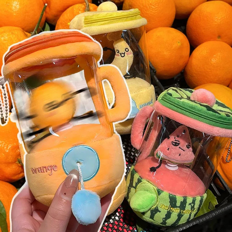 Fun Drawstring Rotating Plush Toys Keyring Fruit Juicer