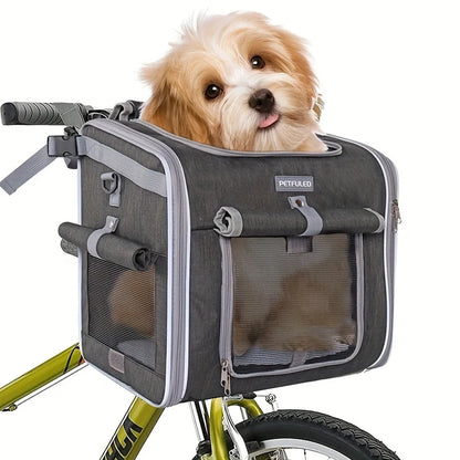 Dog or Cat Bike Basket, Expandable Soft Sided Pet Carrier Backpack with 4 Open Doors