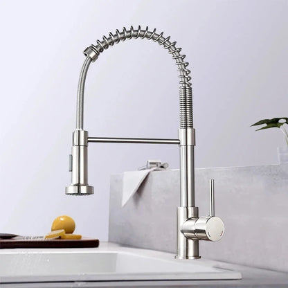 Spring Style Kitchen Faucet Brushed Nickel Faucet Pull Out