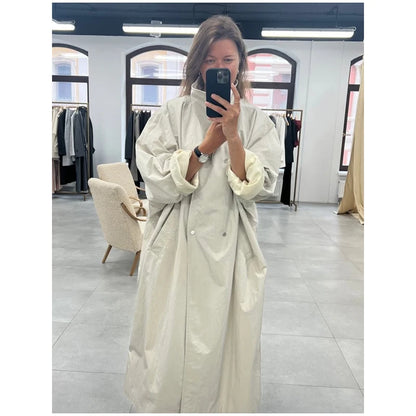 Casual Solid Long Trench Coat Women Stand Collar