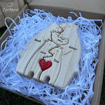 Art Wooden Bear Family Puzzle Personalized Name Custom