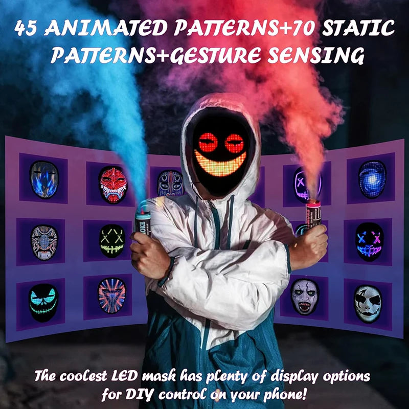 Led Mask with Bluetooth App Control Programmable Face Transforming Light up