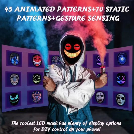 Led Mask with Bluetooth App Control Programmable Face Transforming Light up