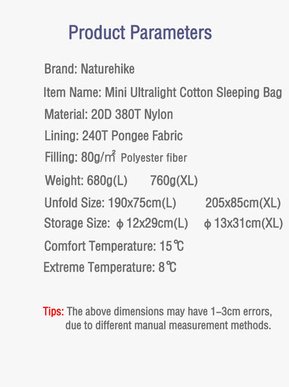 Naturehike lw180 Sleeping Bag Ultralight Cotton Outdoor