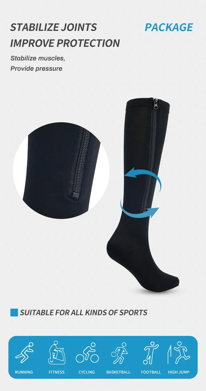 1 Pair Zipper Compression Socks Women Men Pain Relief