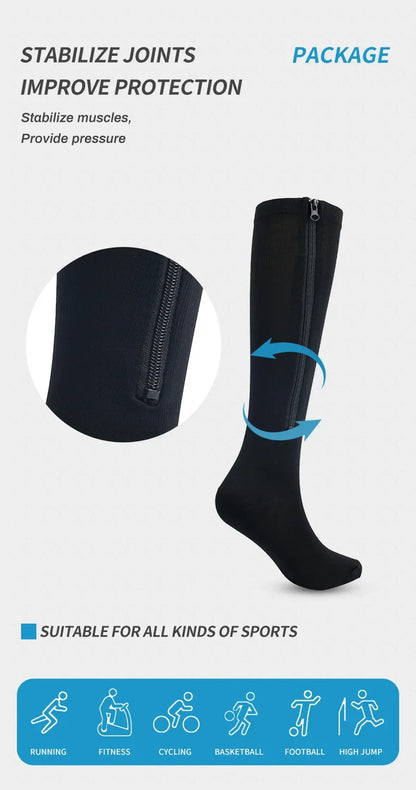 1 Pair Zipper Compression Socks Women Men Pain Relief