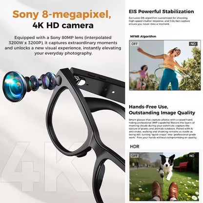 3600mAh Power Bank Smart Glasses 800W 4K HD Pixel Translation