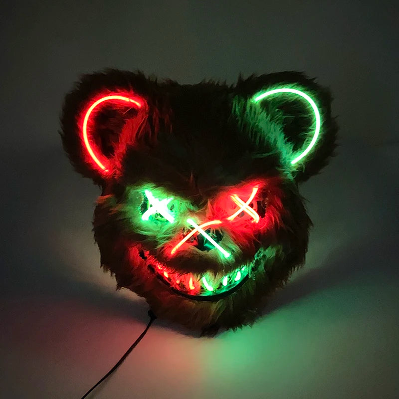 Halloween Horror Light Up Mask Glowing Bloody Bear Killer Mask