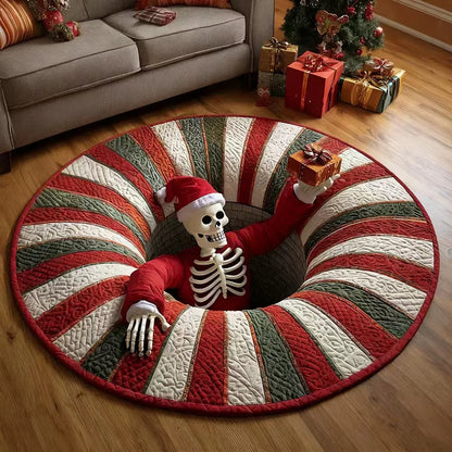 3D Halloween Rug, Skeleton Vortex Quilted Round Rugs