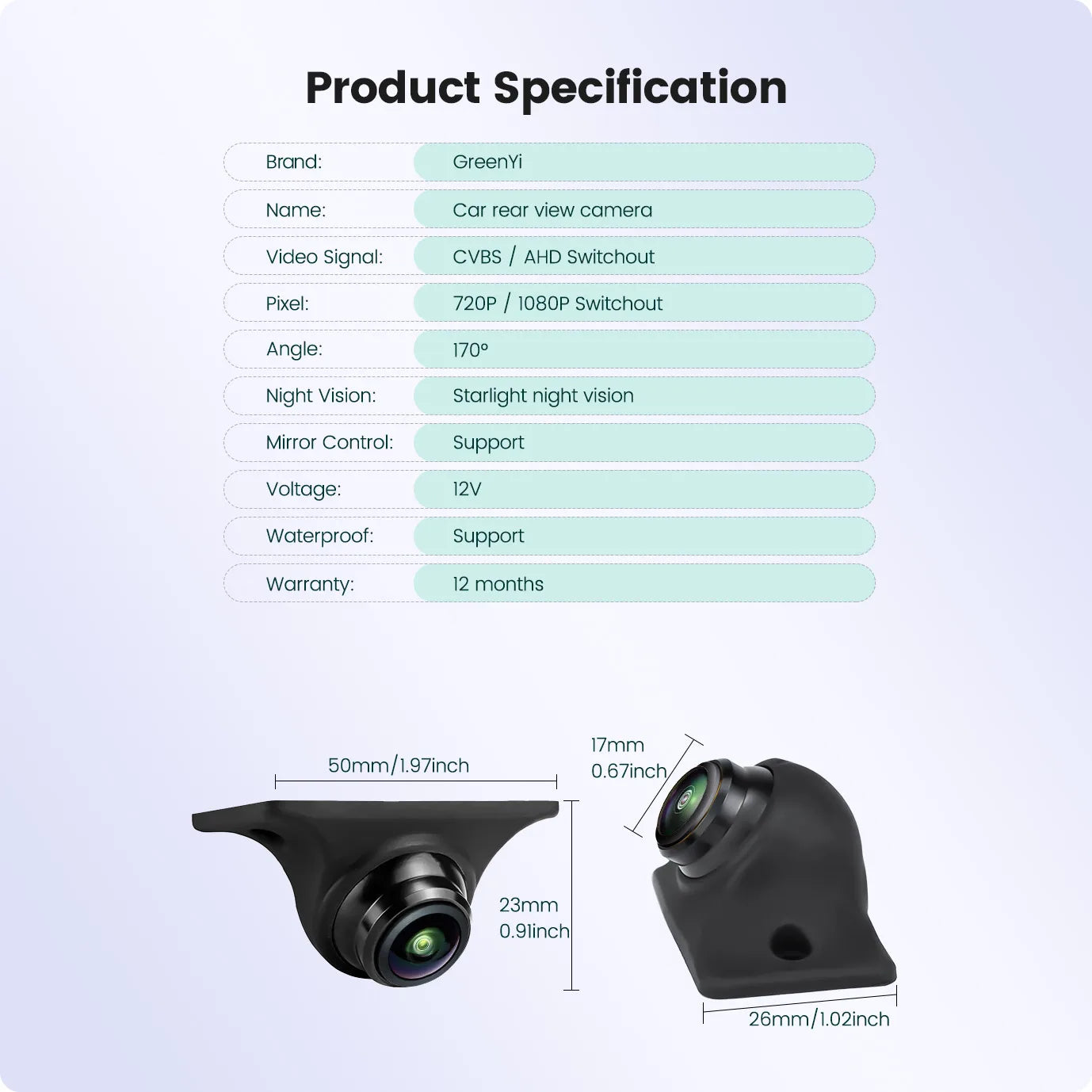 Car Rear View Camera Full HD Night Vision 170° Fisheye Lens