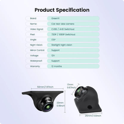 Car Rear View Camera Full HD Night Vision 170° Fisheye Lens
