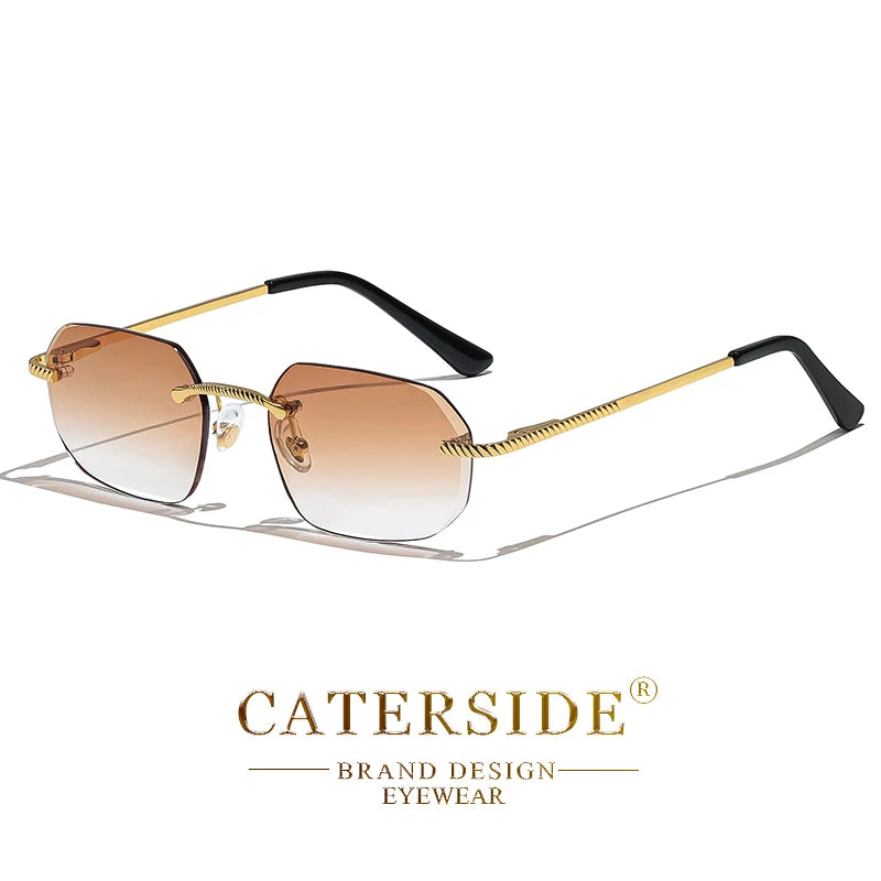 New Retro Rimless Sunglasses Men's Polygon Brand Designer