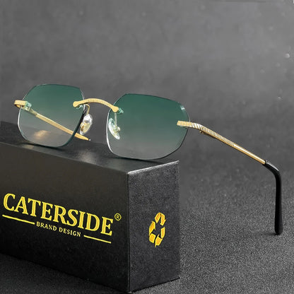 New Retro Rimless Sunglasses Men's Polygon Brand Designer