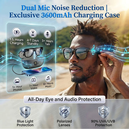 New 8MP 4K HD Camera AI Glasses Men 3600mAh Power Bank