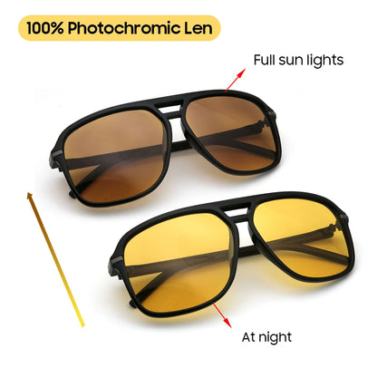 VIVIBEE Men Night Vision Sunglasses Photochromic Pilot