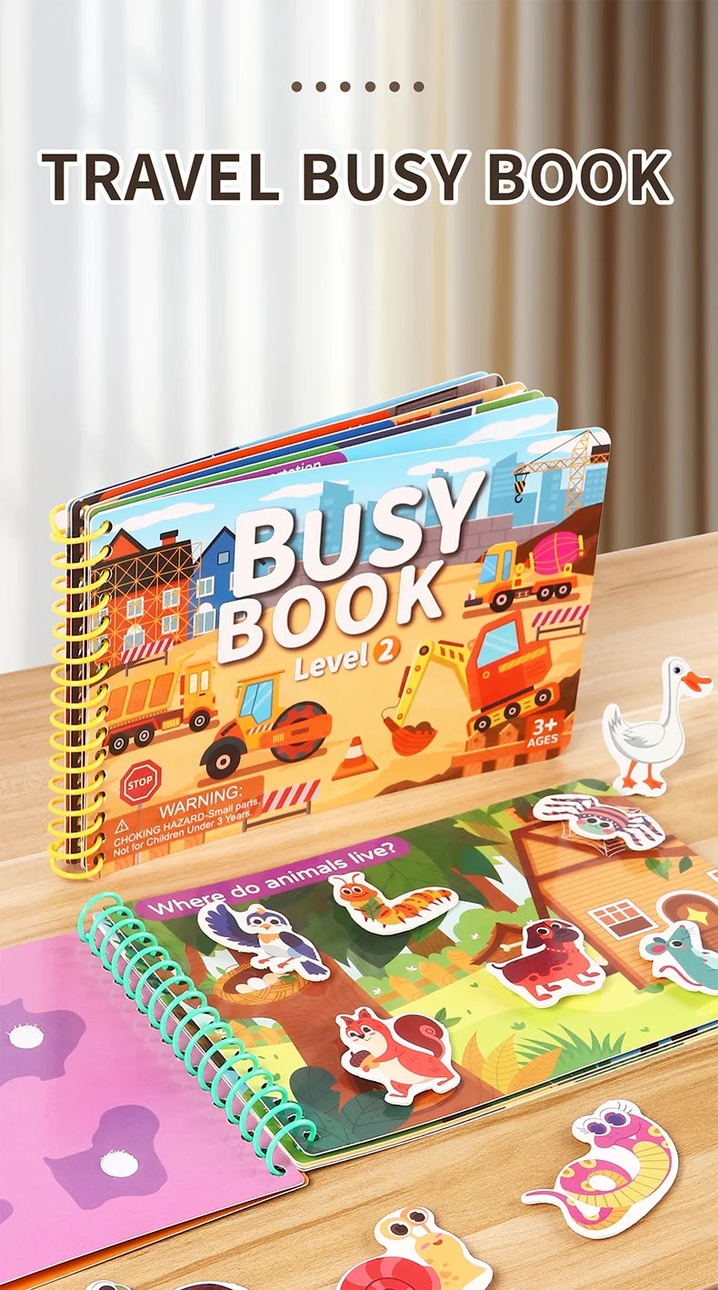 Children Quiet Busy Book 4 Themes Cartoon Travel Sticker