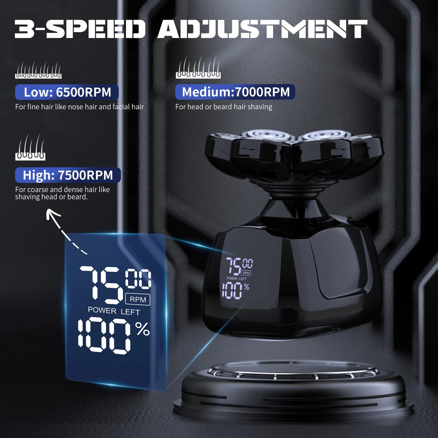 Electric Shaver for Men 7D Magnetic Floating Wet/Dry Head Razor
