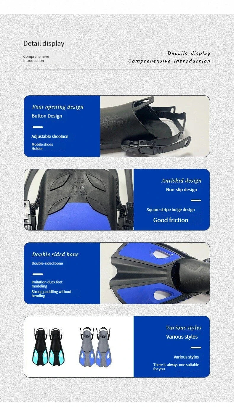 Snorkel Fins Swim Flippers Short Diving Frog Shoes Duck Webs