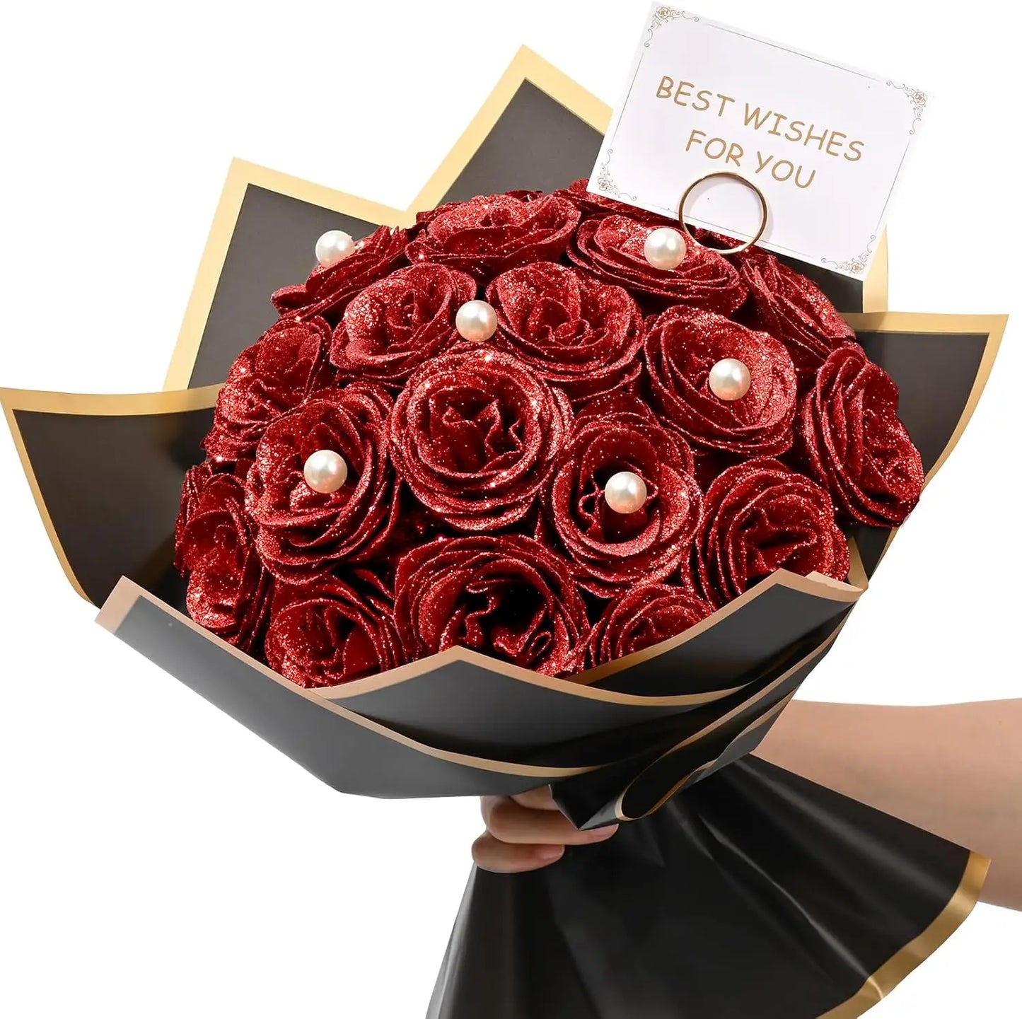 Red Glitter Roses Bouquet DIY Gift Set Everlasting Shiny