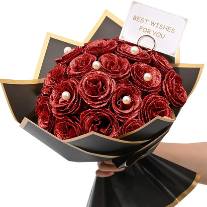 Red Glitter Roses Bouquet DIY Gift Set Everlasting Shiny