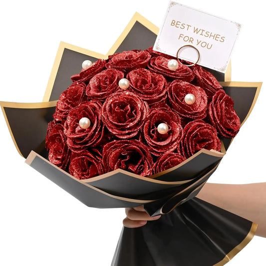 Red Glitter Roses Bouquet DIY Gift Set Everlasting Shiny