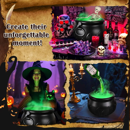 Halloween WitchCauldron with LED Light & Fog Mist Maker Skeleton Decor