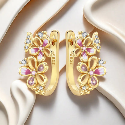 New 925 Sterling Silver 18K Gold Plated Cherry Blossom Butterfly
