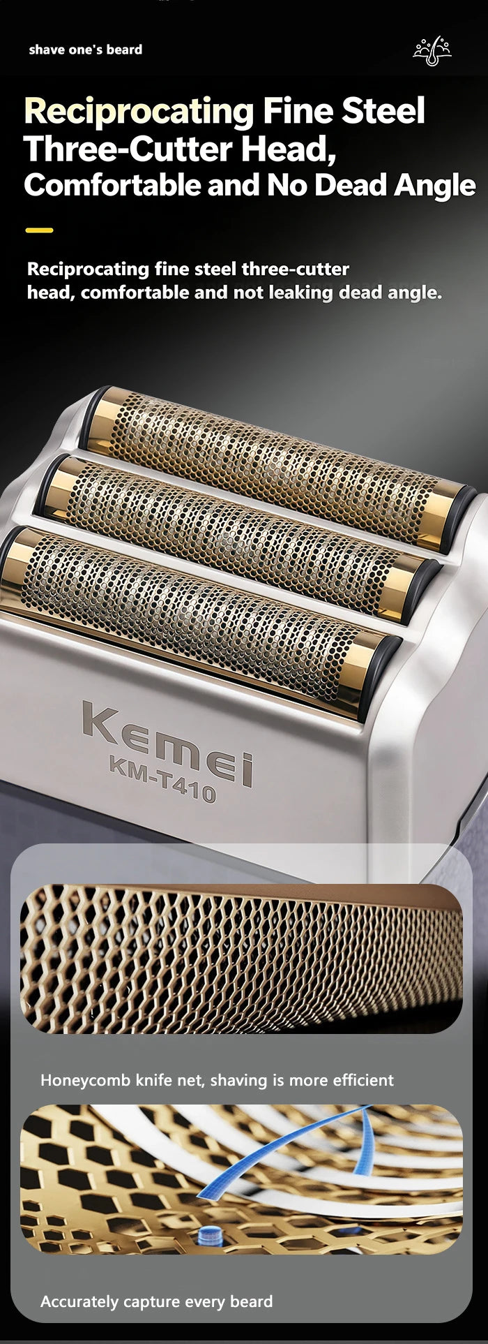 Kemei Rechargeable Cordless Shaver for Men Triple Blade