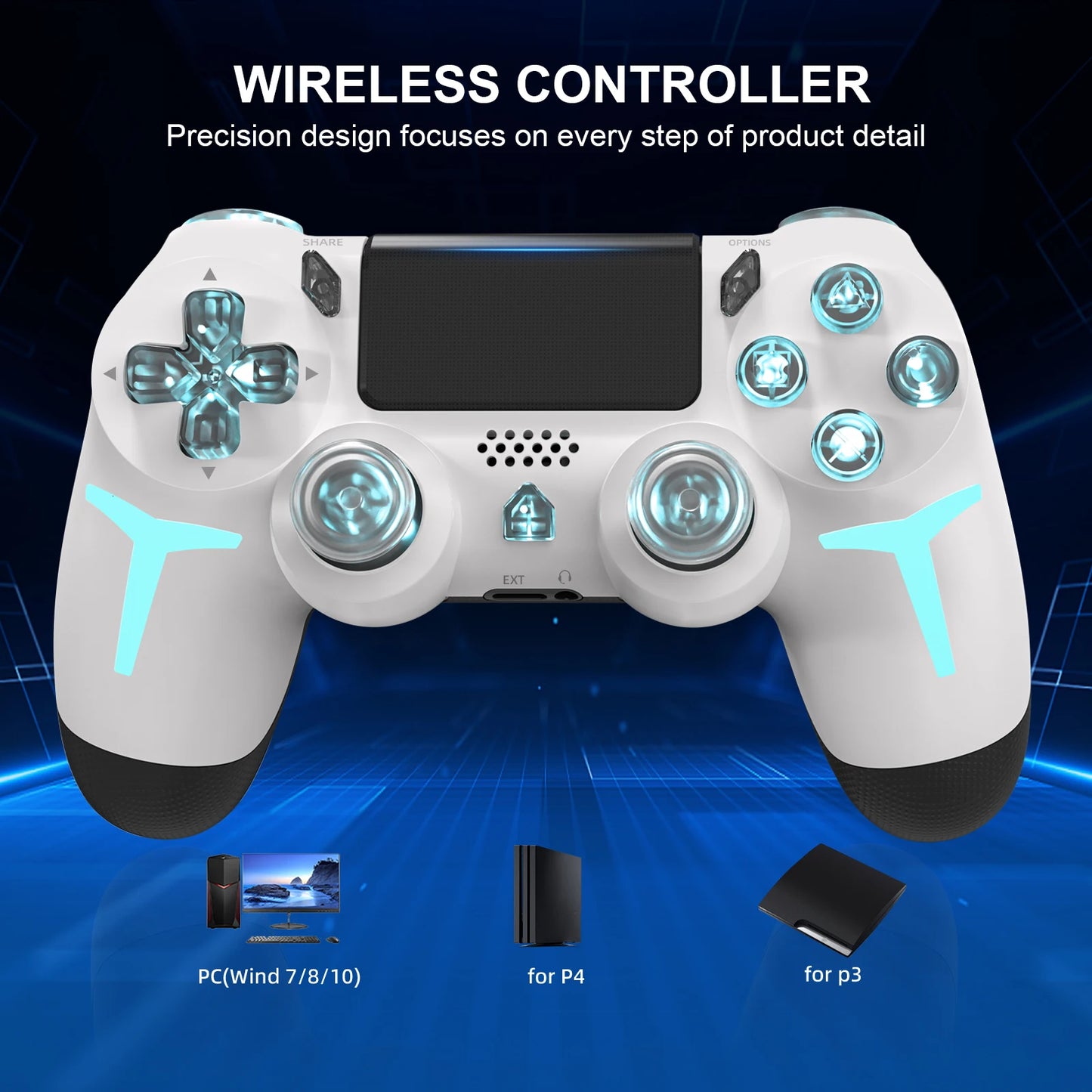 GAMINJA Wireless Game Controller For PS4 PS3 Console