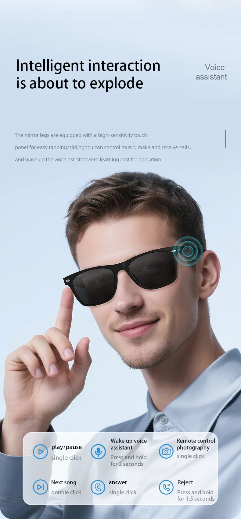 AI Translation Smart Glasses  Bluetooth Call Headphones