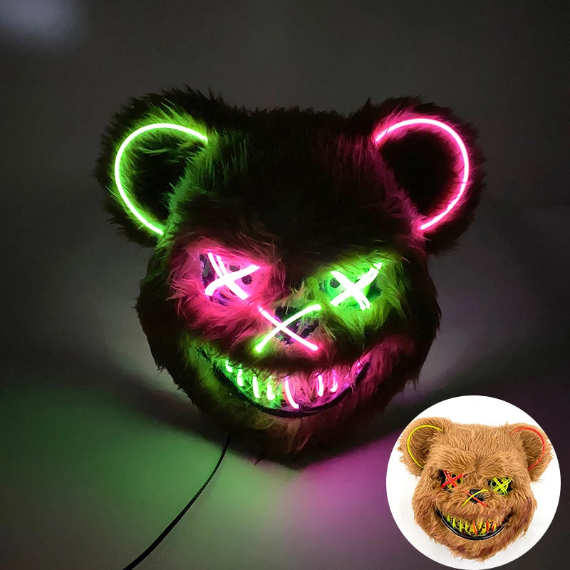 LED Bloody Rabbit Mask Glowing Killer Black Bear Mask Halloween