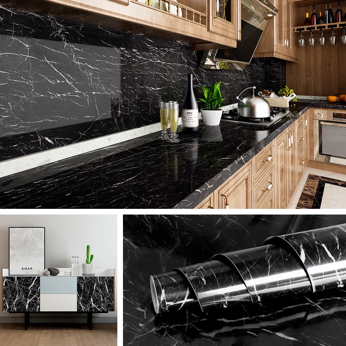 Marble Kitchen Oil-Proof Film Proof Self-Adhesive Wallpaper