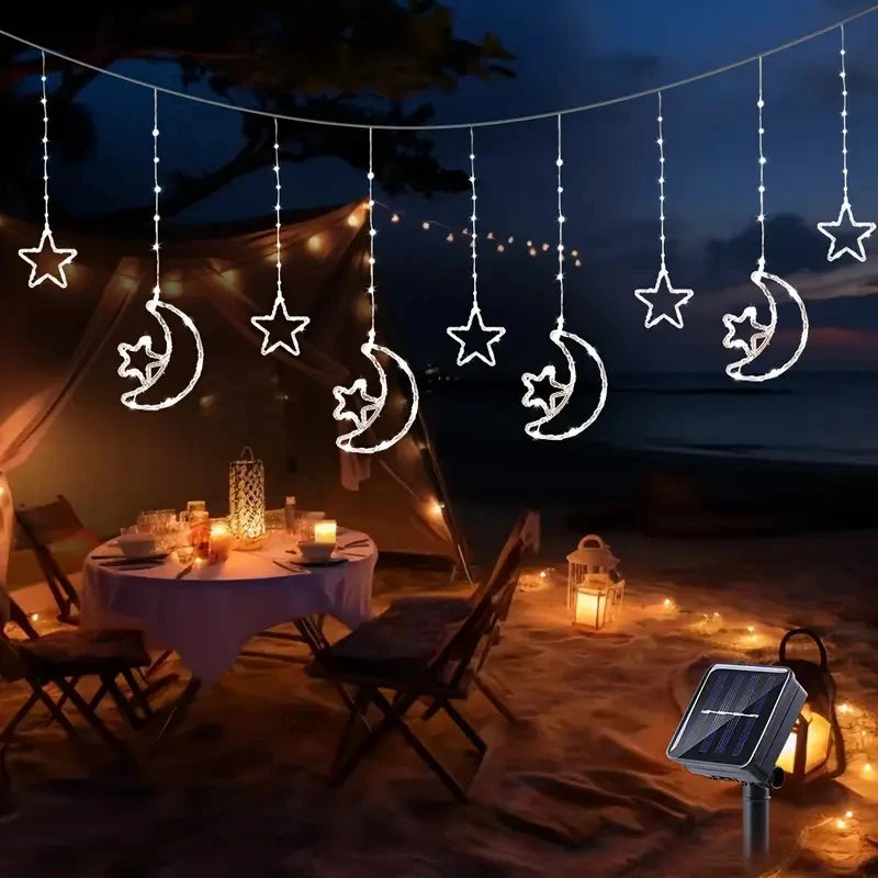 Solar Star Moon String Lights 8 Modes Outdoor Hanging Light