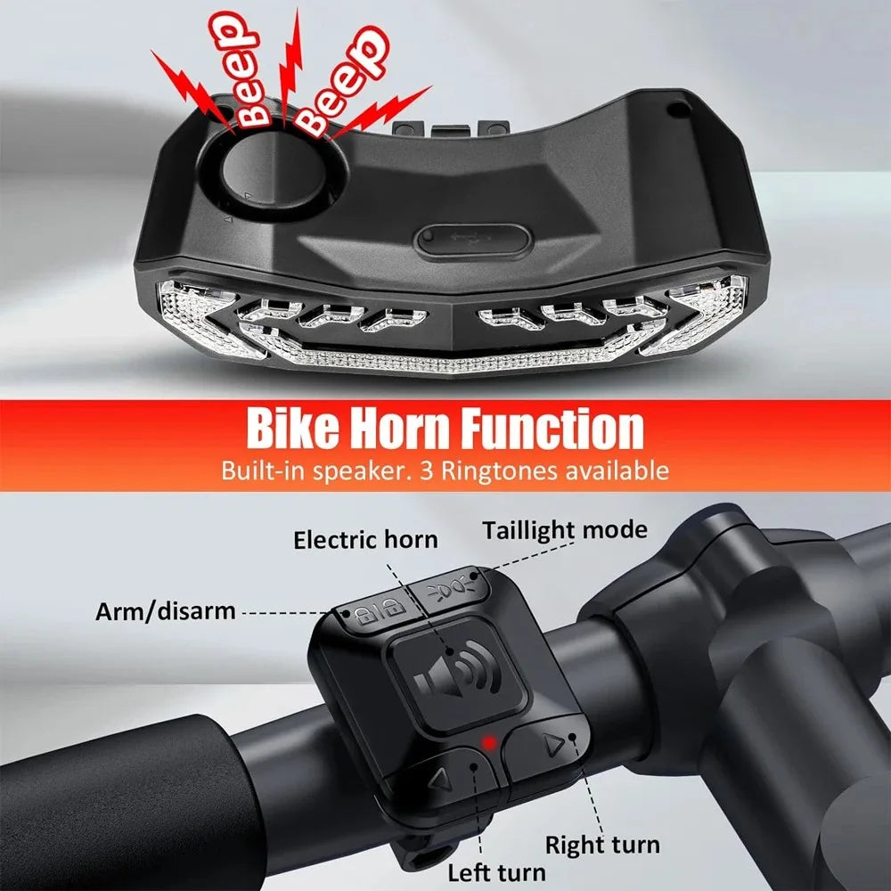 Wireless Bicycle Alarm Rear Tail Light With Turn Signal IP65