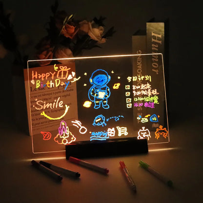 LED Note Board DIY Acrylic Night Light 7 Pens Drawing Board